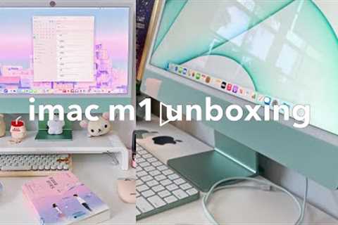 ✨🪴 imac m1  (green) unboxing | mini desk tour 🍵🌷