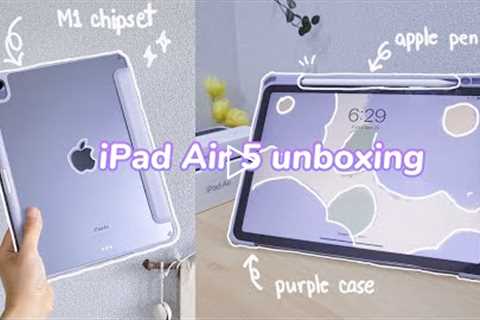 ipad air 5 (purple) unboxing 💜 apple pencil + accessories