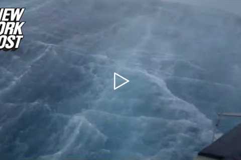Drone video shows 50-foot waves & destructive winds in the heart of Hurricane Fiona | New York..