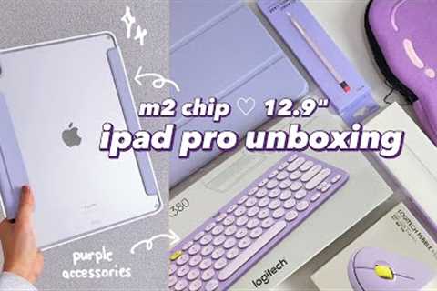 📦 m2 iPad pro unboxing (12.9 inch silver) + apple pencil & accessories 💜 dream purple setup