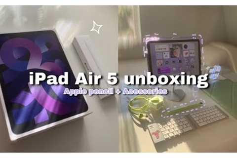 📦iPad Air 5 (265gb) + Apple Pencil unboxing (lots accessories) *ASMR*