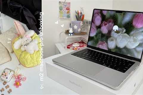 m2 14 macbook pro 2023 unboxing ⋆ ˚｡⋆୨୧˚ setting up + cute accessories