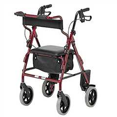 Burgundy Rollator with Foot Rest and Basket
