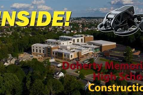 Drone Flight INSIDE Doherty Memorial High School Construction in Worcester, MA