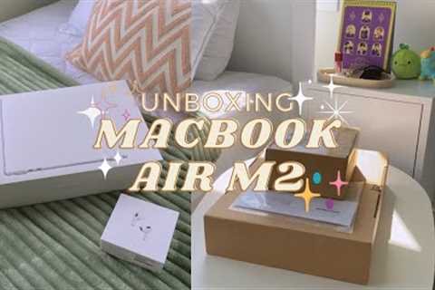macbook air m2 (silver) unboxing + free airpods, setup