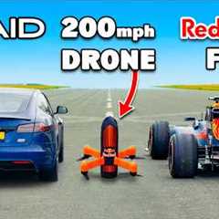 Tesla S Plaid v 200mph F1 Drone: DRAG RACE