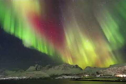 Winter in Lofoten, Norway, Magic Northern Lights - Aurora Borealis time lapse photography in 4k