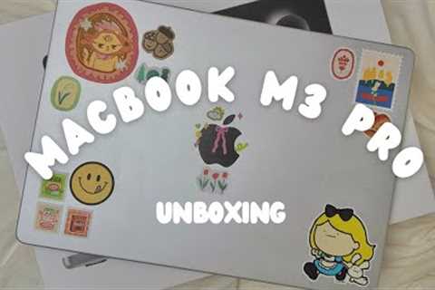 macbook m3 pro unboxing ✨ accessories & DIY case with aesthetic stickers✨| myn_life_
