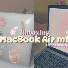 MacBook Air m1 unboxing(in 2025) 💻| My first MacBook! Accessories+pink setup🎀