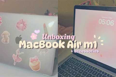 MacBook Air m1 unboxing(in 2025) 💻| My first MacBook! Accessories+pink setup🎀