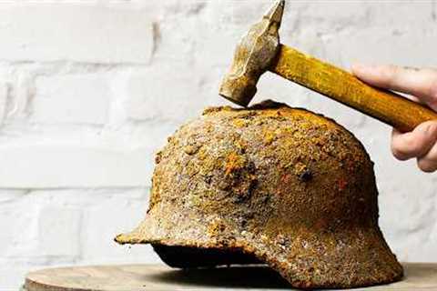 Very Rusty WW2 German M40 Helmet Restoration and Preservation.  Artifact from the battlefield